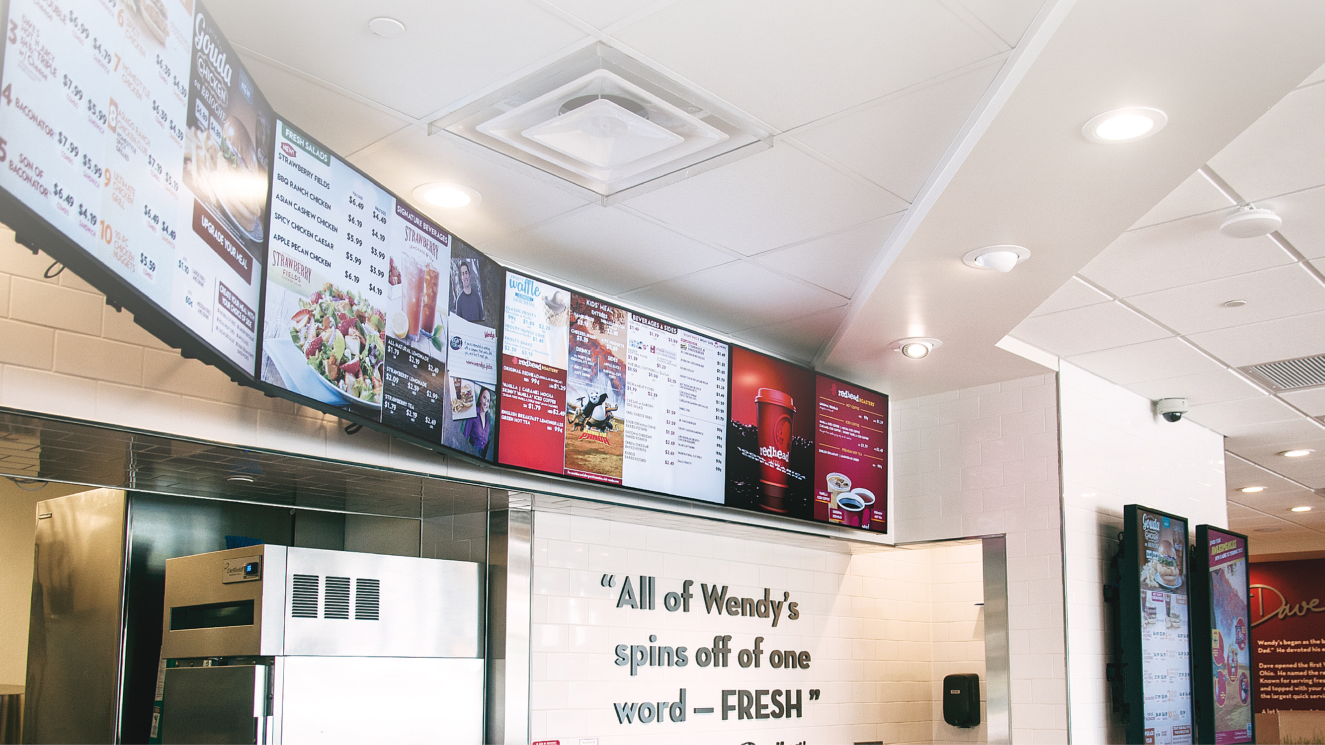 Digital menu boards at Wendy's restaurant